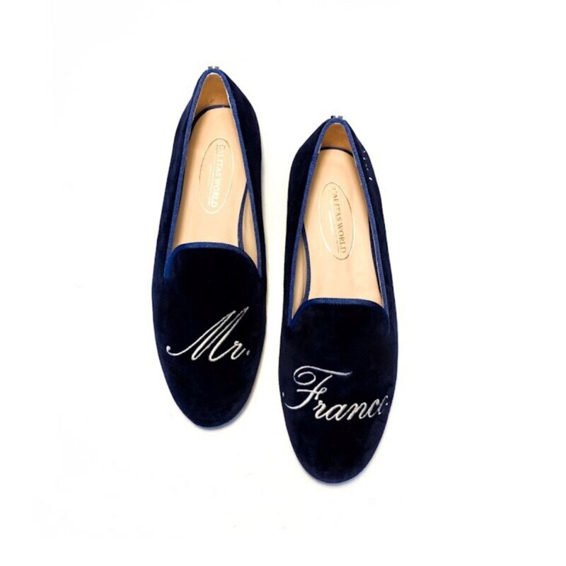 ​​LOAFERS HOMBRE TERCIOPELO AZUL MARINO 9CO  R22, PERSONALIZADO CON TU NOMBRE​. EJEMPLO MR. FRANCO