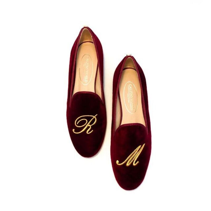 ​LOAFERS BURGUNDY CO VELVET R48, GOLDEN INITIALS