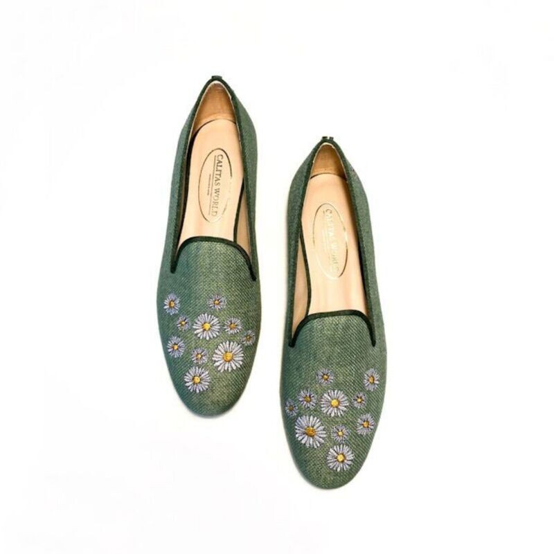 LOAFERS LINO VERDE OLIVO 603 JP, MARGARITAS. (MARGARITA MINI TALON IZQUIERDO)