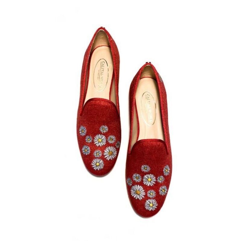 ​LOAFERS LINO ROJO 14CO, MARGARITAS. (MARGARITA MINI TALON IZQUIERDO)