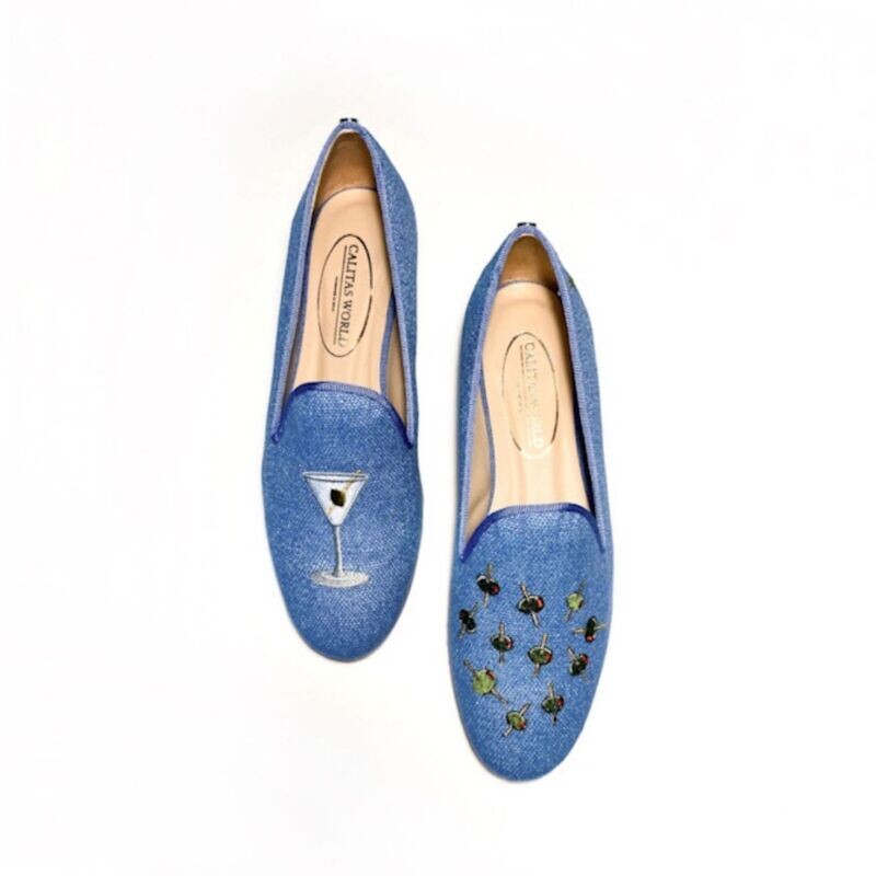 LOAFERS LINO AZUL CLARO 22CO, MARTINI Y ACEITUNAS. (ACEITUNA MINI TALON IZQUIERDO)