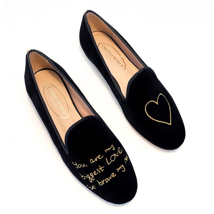 LOAFERS BLACK VELVET, CALITAS HANDWRITING