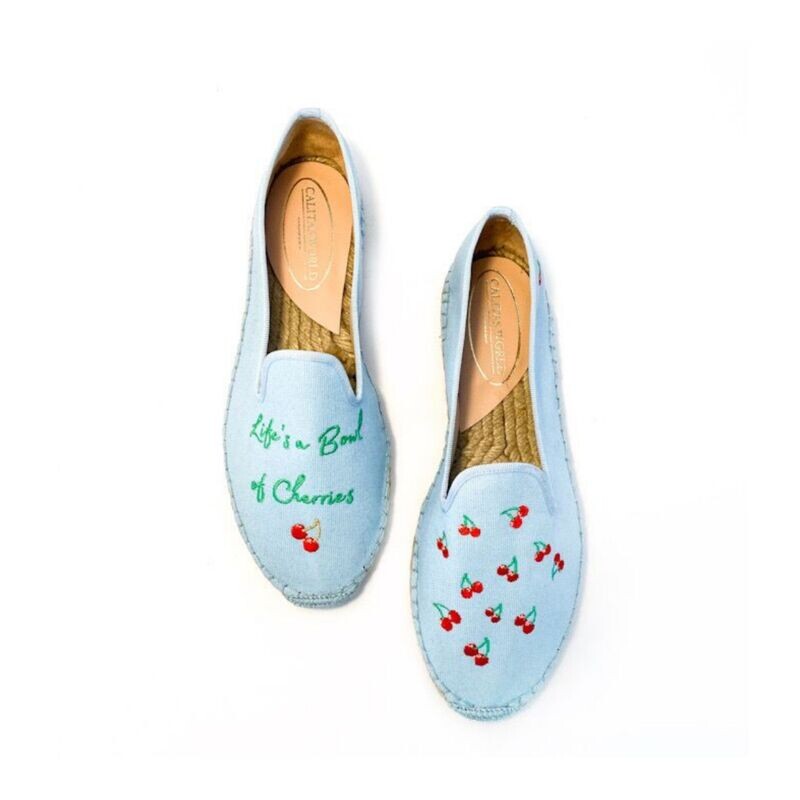 ​ESPADRILLES AZUL CLARO P30CO, LIFE’S A BOWL OF CHERRIES. (MINI CEREZA EN EL TALÓN)