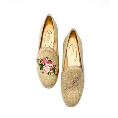 LOAFERS LINO NATURAL, PINK ROSES AND PINK INITIALS