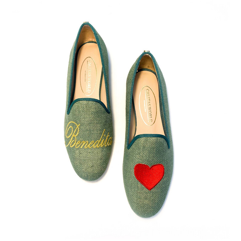 LOAFERS LINO  VERDE 603TX , PERSONALIZADO CON NOMBRE/INICIAL (ORO) Y CORAZON ROJO