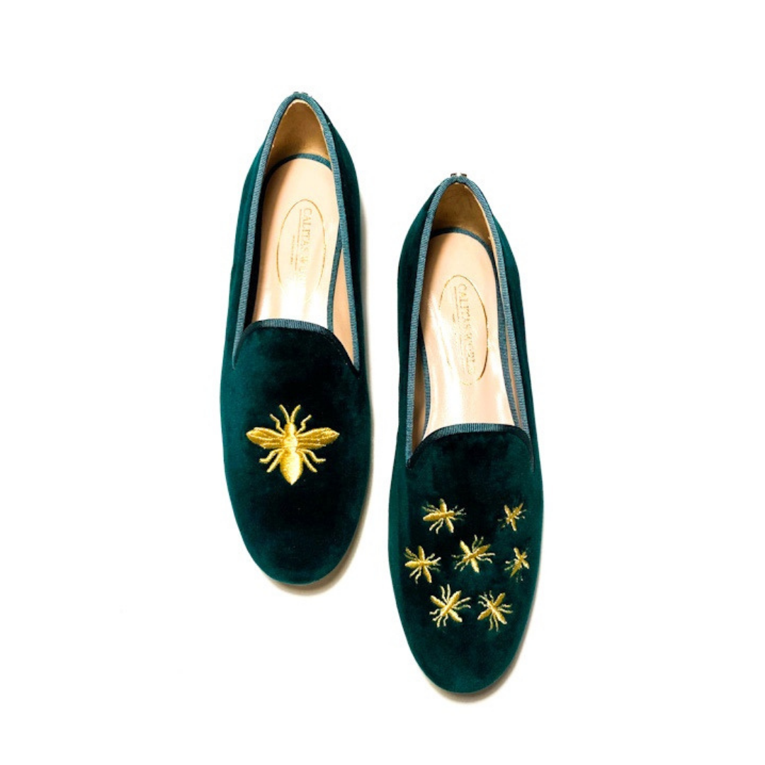LOAFERS TERCIOPELO VERDE 12TX, ABEJA Y ABEJITAS