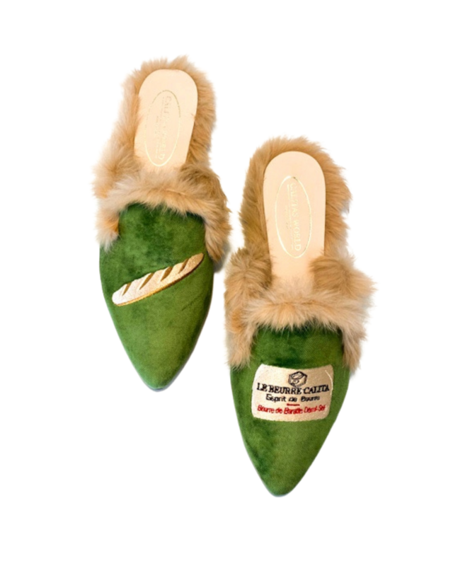 ​MULES PELO TERCIOPELO VERDE 7ACO, BREAD AND BUTTER