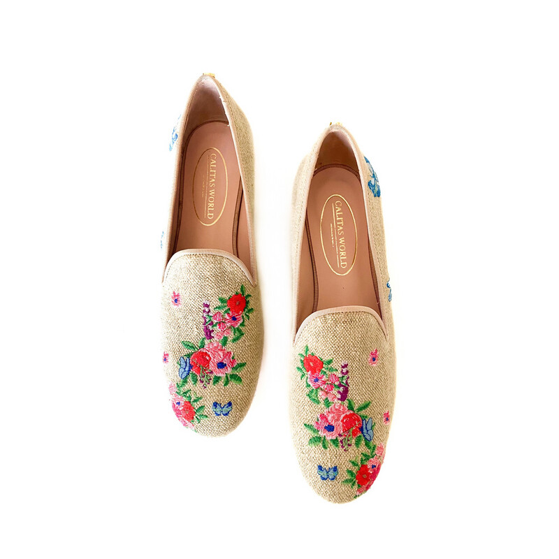 LOAFERS LINO NATURAL, FLORES Y MARIPOSAS