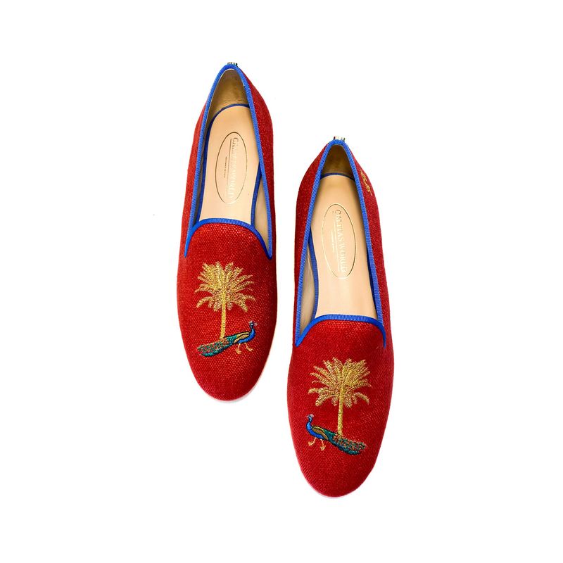 LOAFERS LINO ROJO 14CO RIBETE AZUL, GOLDEN PALM TREE AND PEACOCK