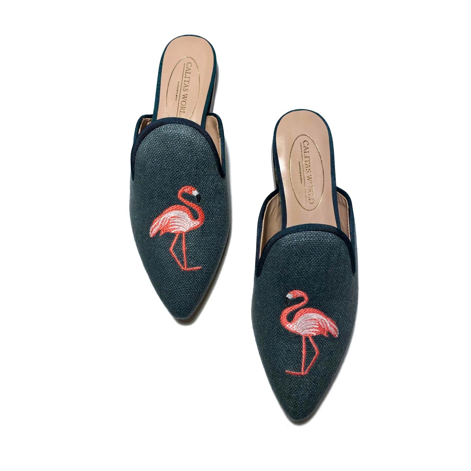 ​MULES GREEN 13ACO LINEN, FLAMINGOS