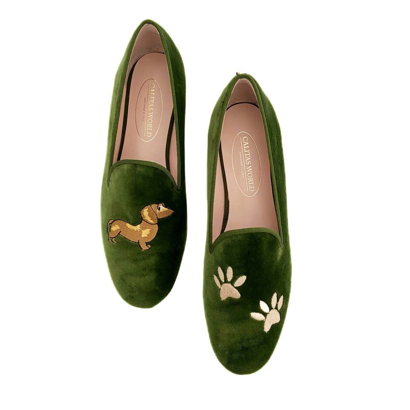 ​LOAFERS TERCIOPELO VERDE 7ACO, TECKEL HUELLAS