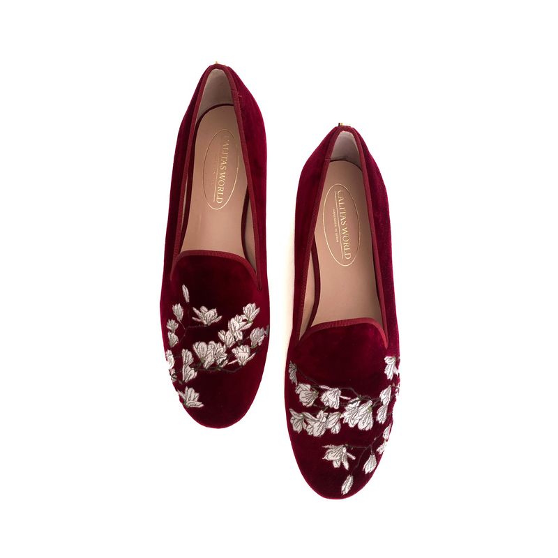 ​LOAFERS BURGUNDY VELVET CO R48, WHITE BLOSSOM