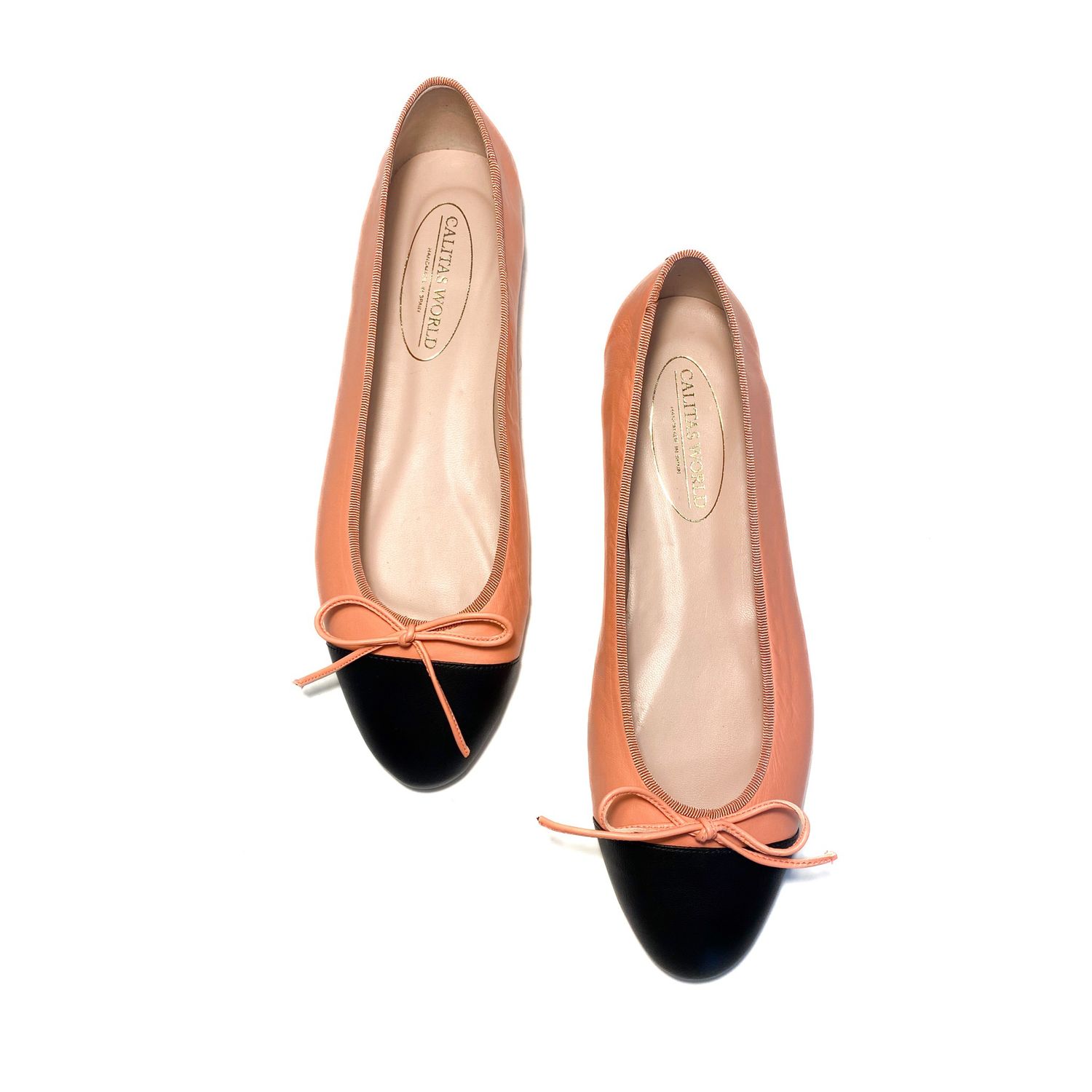 BALLERINAS FLATS,  PELLE  PINK MELON  (MUDEJAR 4061) R630 PUNTERA NEGRA