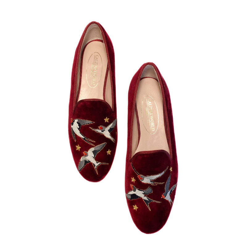 LOAFERS TERCIOPELO BURDEOS R48,  GOLONDRINAS