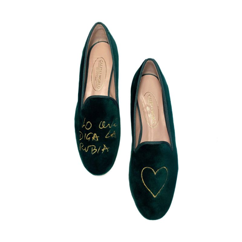 ​LOAFERS TERCIOPELO VERDE OSCURO 12 TX, LO QUE DIGA LA RUBIA
