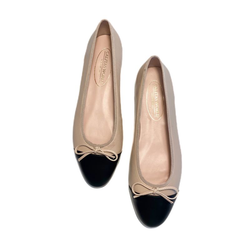 BALLERINAS FLATS,  PELLE  NUDE  (TRUE NUDE 3568) PUNTERA NEGRA
