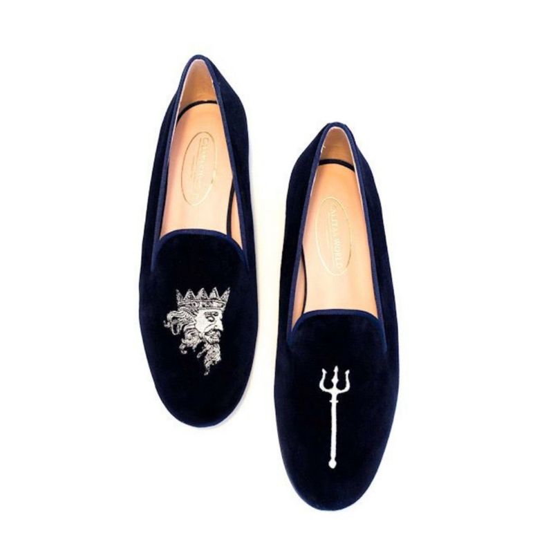 LOAFERS HOMBRE TERCIOPELO AZUL MARINO 9CO R22, NEPTUNO  Y TRIDENTE