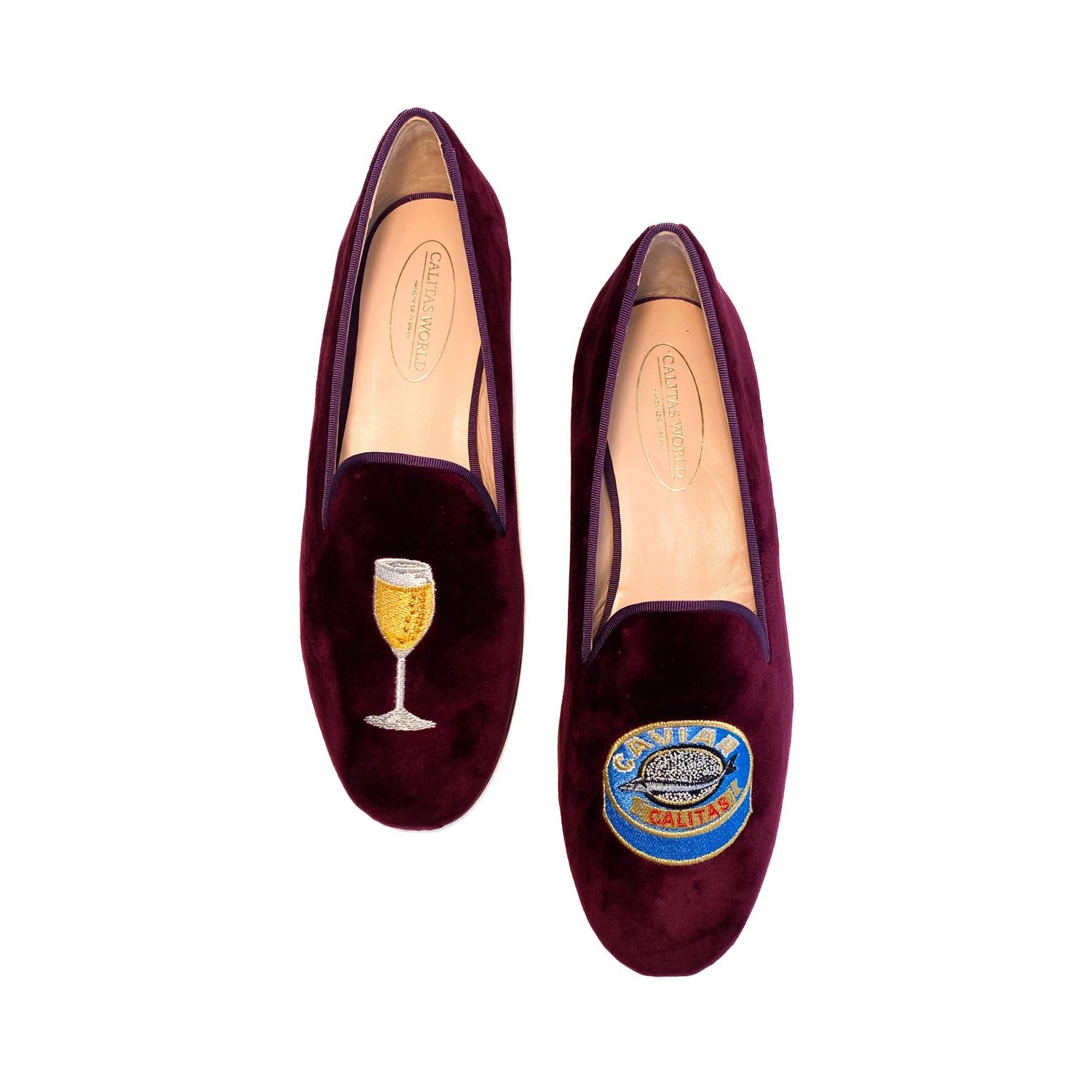 LOAFERS  TERCIOPELO WINE TX , CAVIAR Y COPA DE CHAMPAGNE