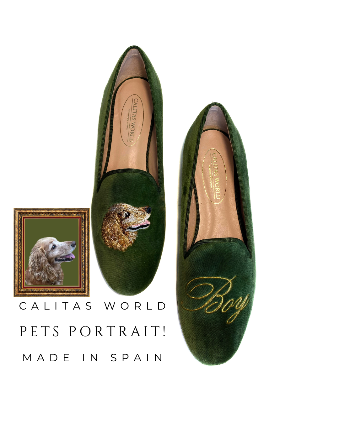 LOAFER MUJER PERSONALIZADO CALITAS PETS EDITION (1 IMAGEN) AND NAME OR INITIALS. MATERIAL: TERCIOPELO
