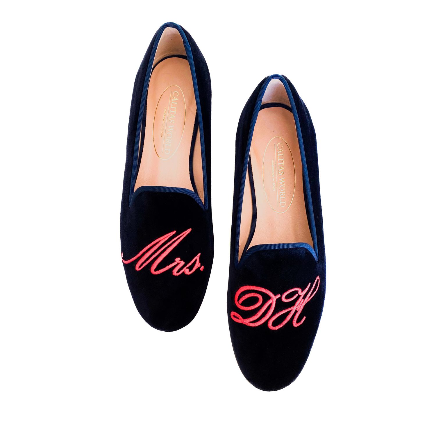 ​LOAFERS BLACK VELVET, MRS. AND INITIALS  (NEON PINK)