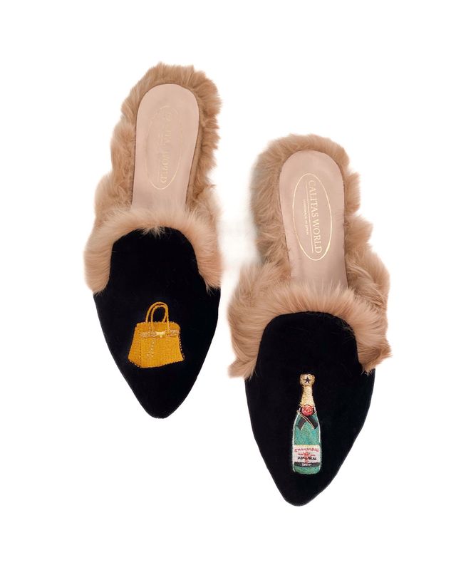 ​MULES FUR GREEN 7ACO VELVET, BIRKIN AND CHAMPAGNE