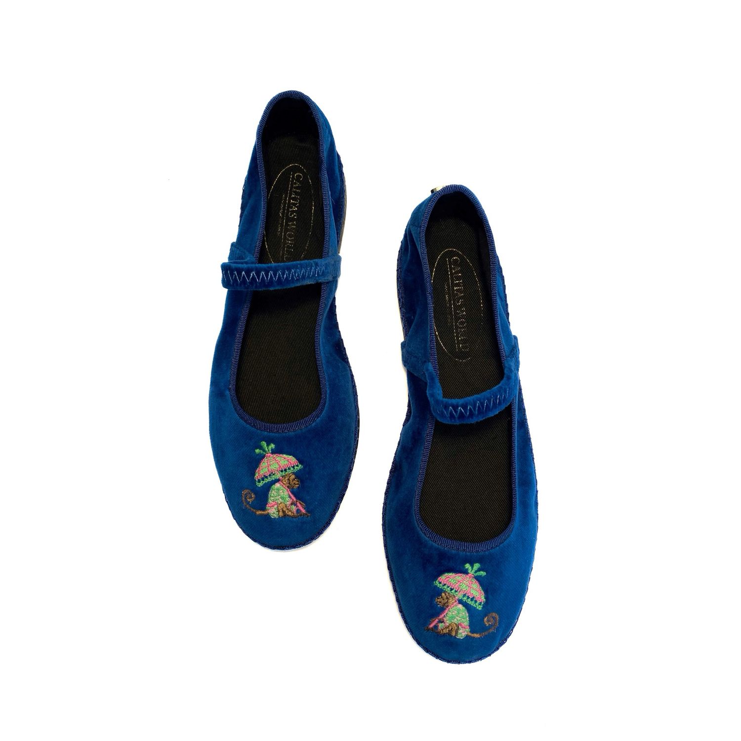 CALITAS FRIULITAS  CRUNCHIES, TERCIOPELO AZUL, MONO CON PARAGUAS