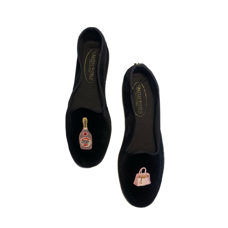 CALITAS FRIULITAS  SLIPPERS, TERCIOPELO NEGRO, BIRKIN Y CHAMPAGNE ROSÉ