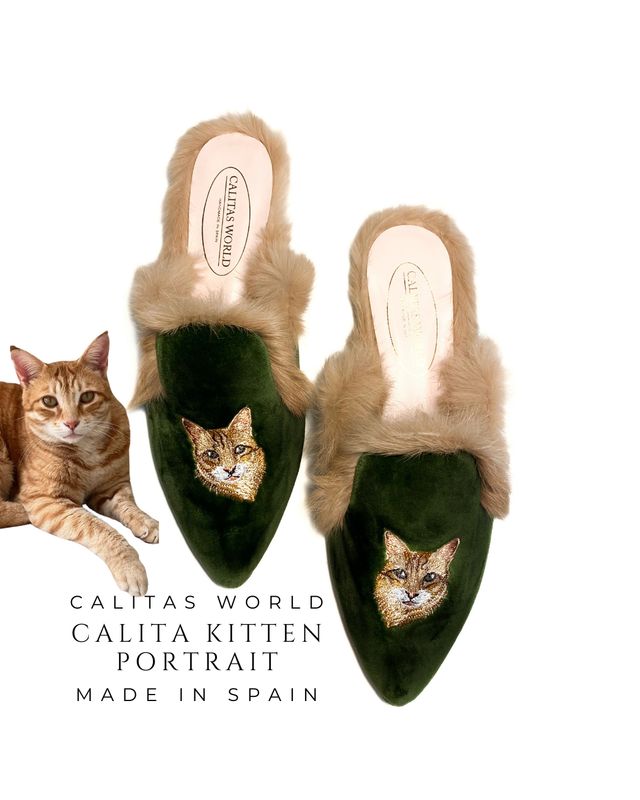 MULES PELO, MUJER PERSONALIZADO CALITAS PETS EDITION, GATO EN AMBOS PIES (MISMA IMAGEN, SOLA UNA IMAGEN)
