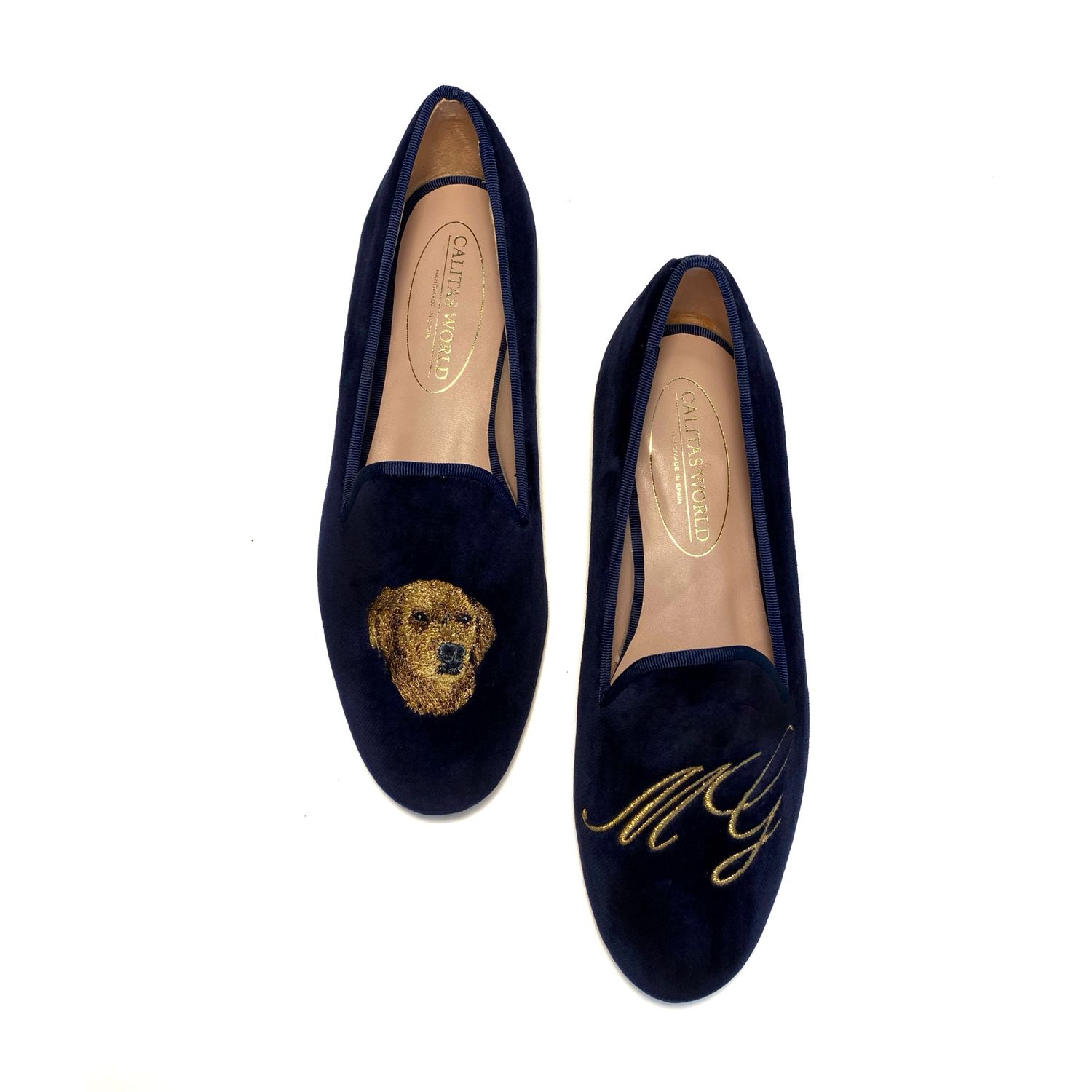 LOAFER HOMBRE PERSONALIZADO CALITAS PETS EDITION (1 IMAGEN) AND NAME OR INITIALS. MATERIAL: TERCIOPELO