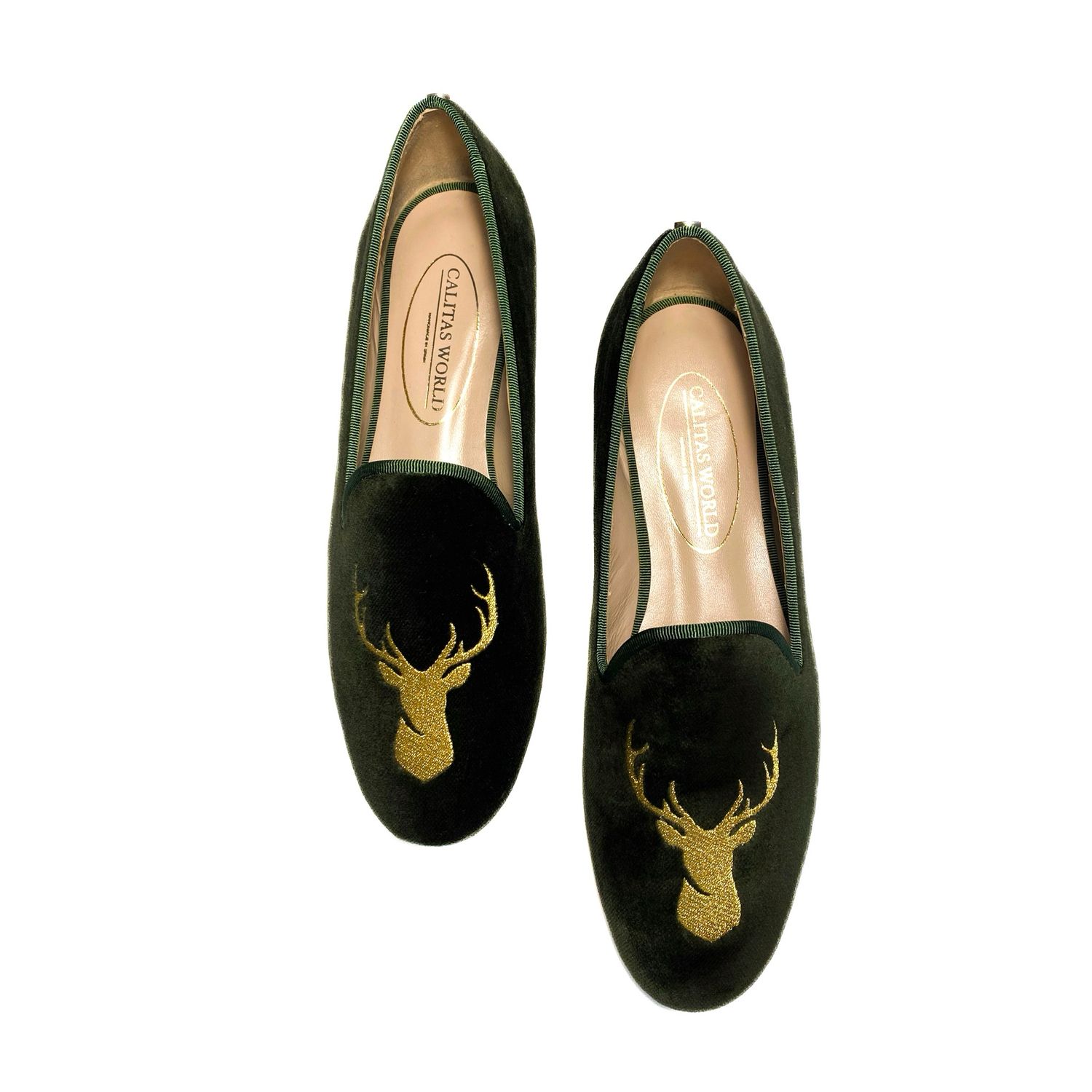 LOAFERS TERCIOPELO KAKI TX, CIERVO EN ORO