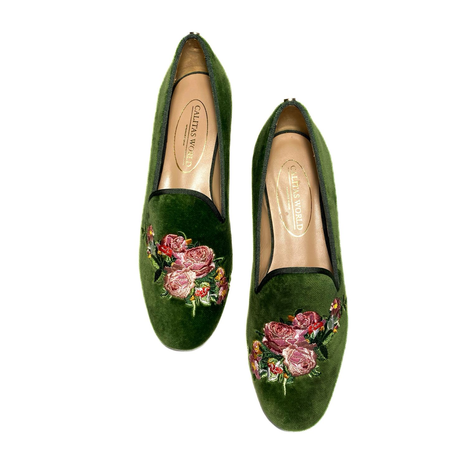 LOAFERS TERCIOPELO MUSGO, PINK ROSES