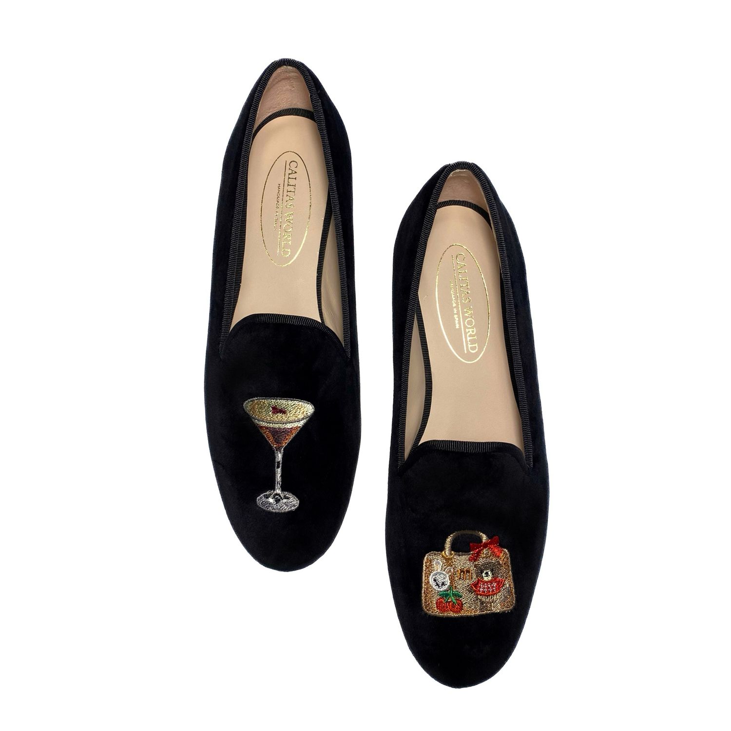 LOAFERS TERCIOPELO NEGRO, ESPRESSO MARTINI  AND BROWN CHARM BAG