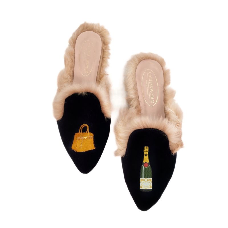 ​MULES PELO TERCIOPELO NEGRO, BIRKIM Y CHAMPAGNE