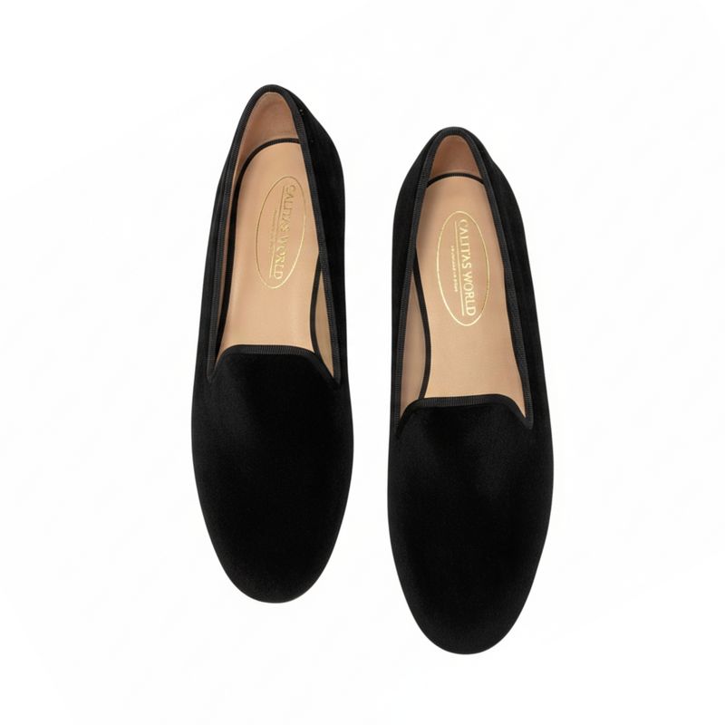 LOAFERS TERCIOPELO NEGRO, RIBETE NEGRO, CALITAS BACK TO CLASSIC