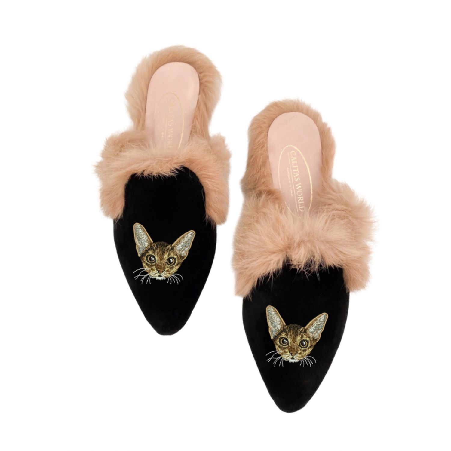 MULES PELO, MUJER PERSONALIZADO CALITAS PETS EDITION, GATO EN AMBOS PIES (MISMA IMAGEN, SOLA UNA IMAGEN)