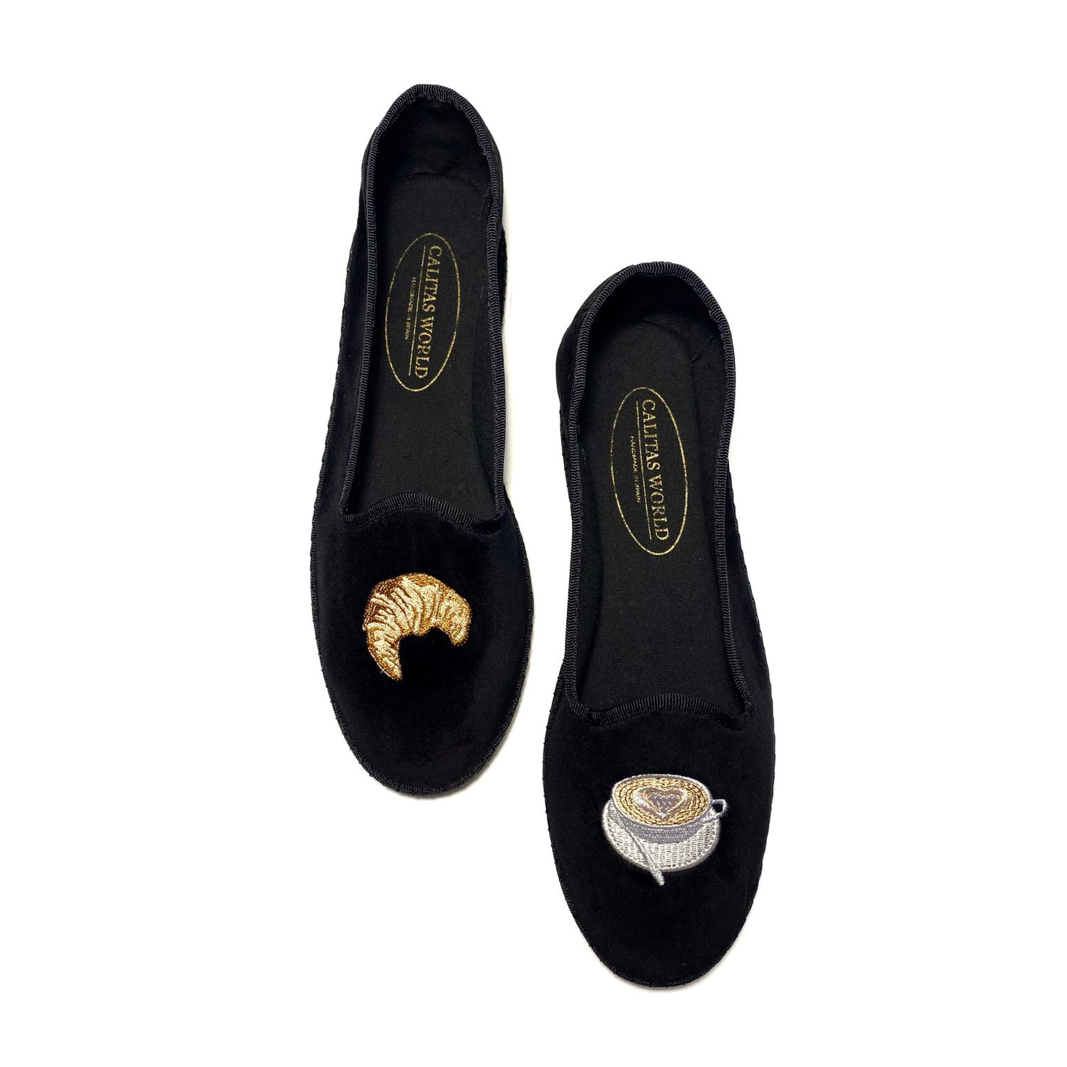 CALITAS FRIULITAS  SLIPPERS, TERCIOPELO NEGRO, CAFÉ Y CROISSANT