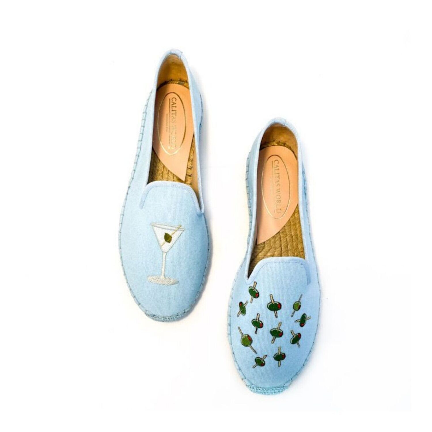 ​ESPADRILLES AZUL CLARO P30CO, MARTINI Y ACEITUNAS. (MINI ACEITUNA EN EL TALÓN)