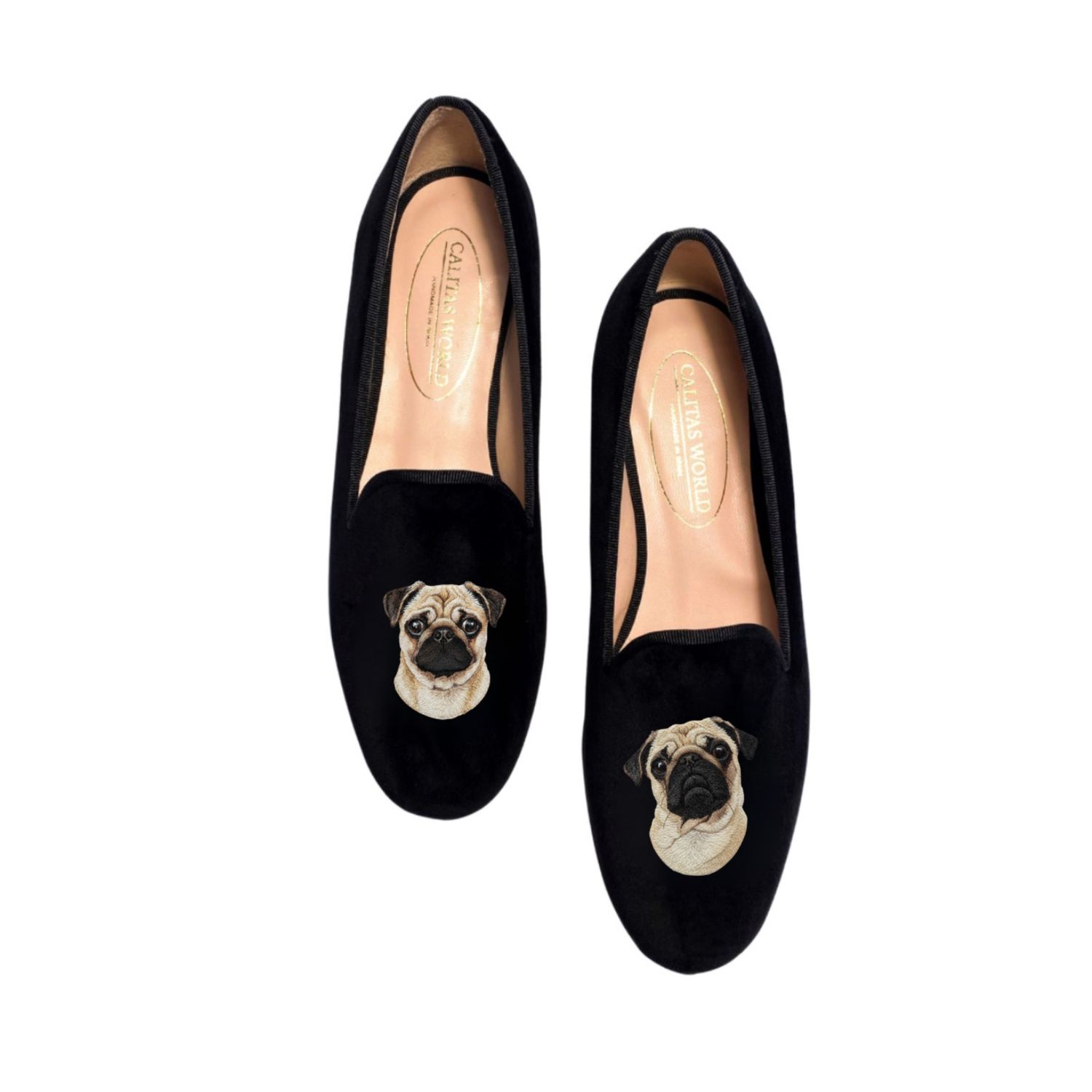 LOAFER HOMBRE PERSONALIZADO CALITAS PETS EDITION, CON 2 IMAGENES DIFERENTES, UNA EN EL PIE DERECHO Y LA OTRA EN EL IZQUIERDO.