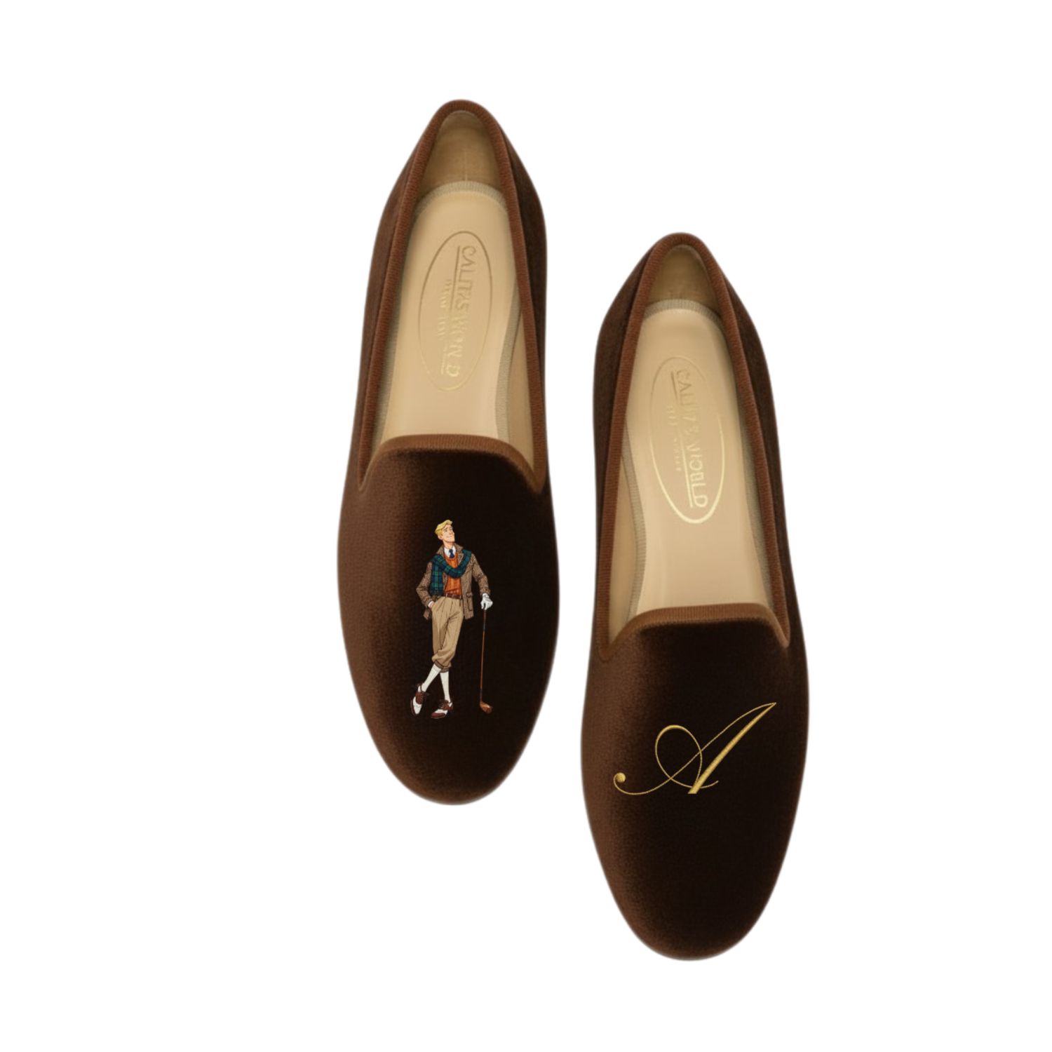 LOAFERS HOMBRE TERCIOPELO MARRON, CALITAS HERITAGE GOLF SOCIETY AND GOLDEN INITIALS