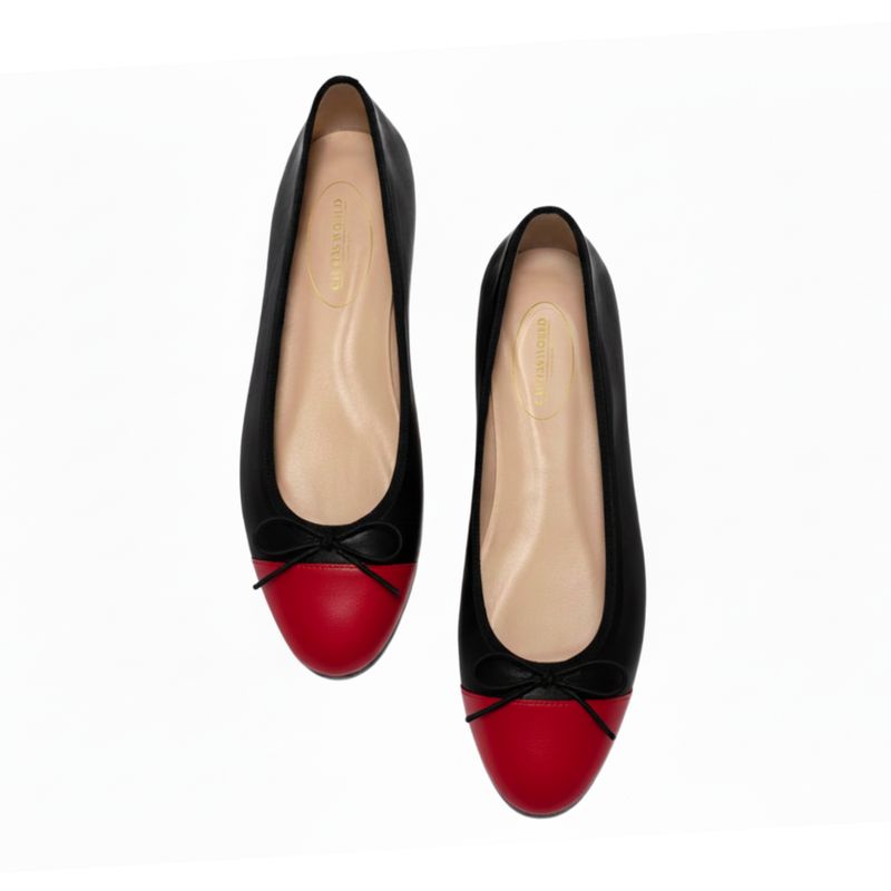 BALLERINAS FLATS MADRID EDITION,  PELLE  NEGRA PUNTERA ROJA (RED FIRE 3181)