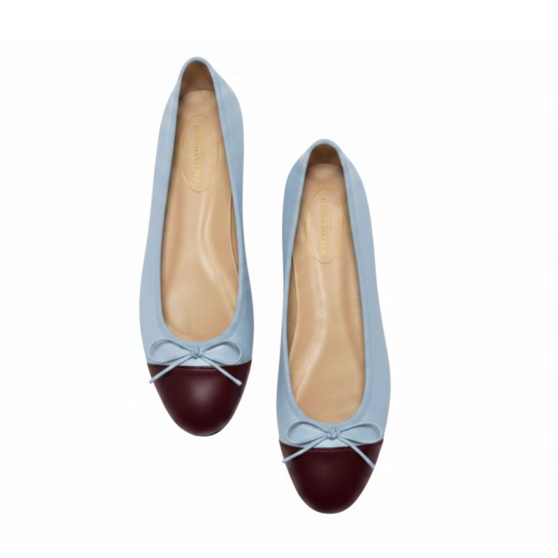 BALLERINAS FLATS,  PELLE  AZUL CLARO  (AZUL IBIZA) PUNTERA BURDEOS (TUCAN 3357)