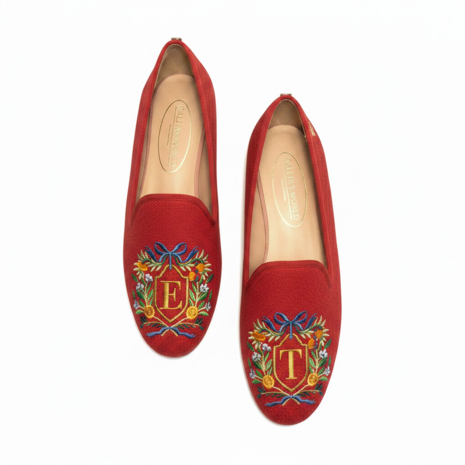 ​LOAFERS  LINO ROJO CO, FLORAL/NARANJAS CREST GOLDEN MONOGRAM (2 INICIALES DIFERENTES)