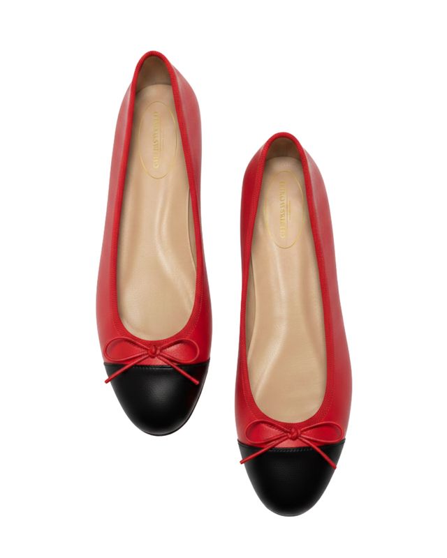 BALLERINAS FLATS , PELLE  ROJA (RED FIRE 3181) PUNTERA NEGRA