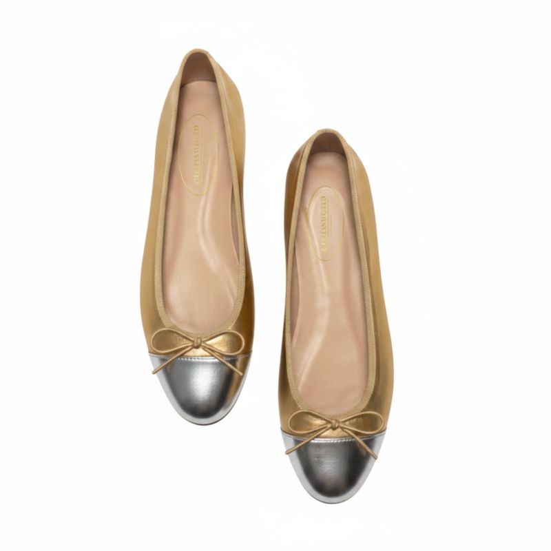 BALLERINAS FLATS,  PELLE GOLD  (VENUS) PUNTERA PLATA (SATURNO)