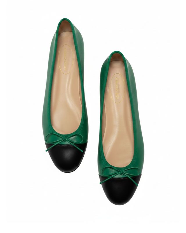 BALLERINAS FLATS , PELLE  VERDE (CLOVER 4153) PUNTERA NEGRA