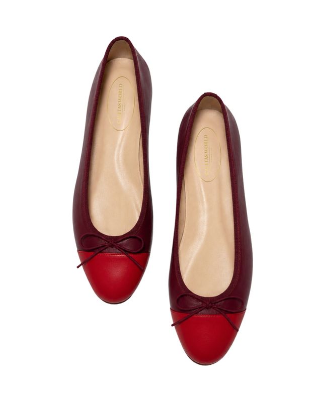 BALLERINAS FLATS,  PELLE BURDEOS (TUCAN 3357) Y PUNTERA ROJA (RED FIRE)