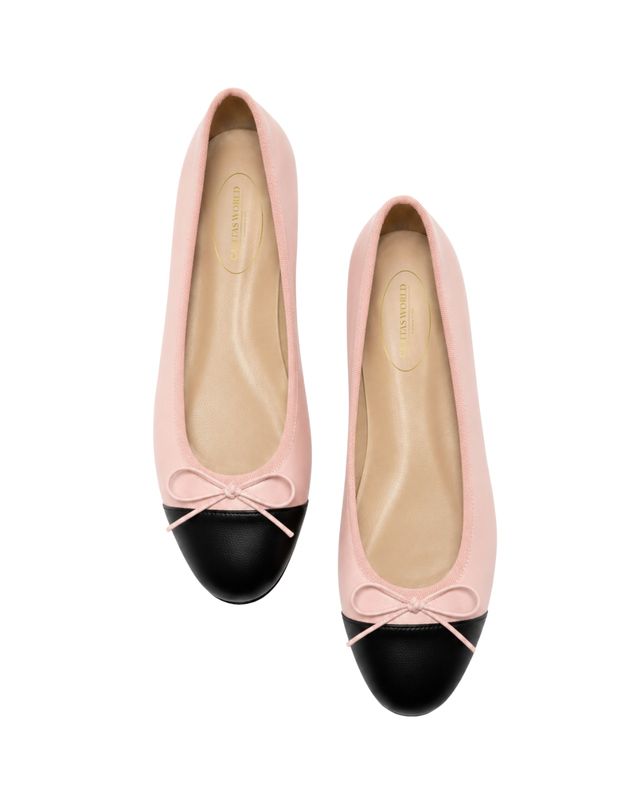 BALLERINAS FLATS,  PELLE ROSA CLARO (MORGANITA 4599) Y PUNTERA NEGRA