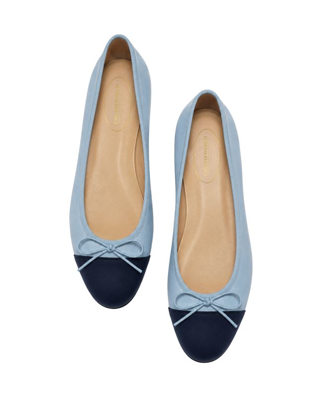 BALLERINAS FLATS,  PELLE  AZUL CLARO  (AZUL IBIZA) PUNTERA AZUL MARINO