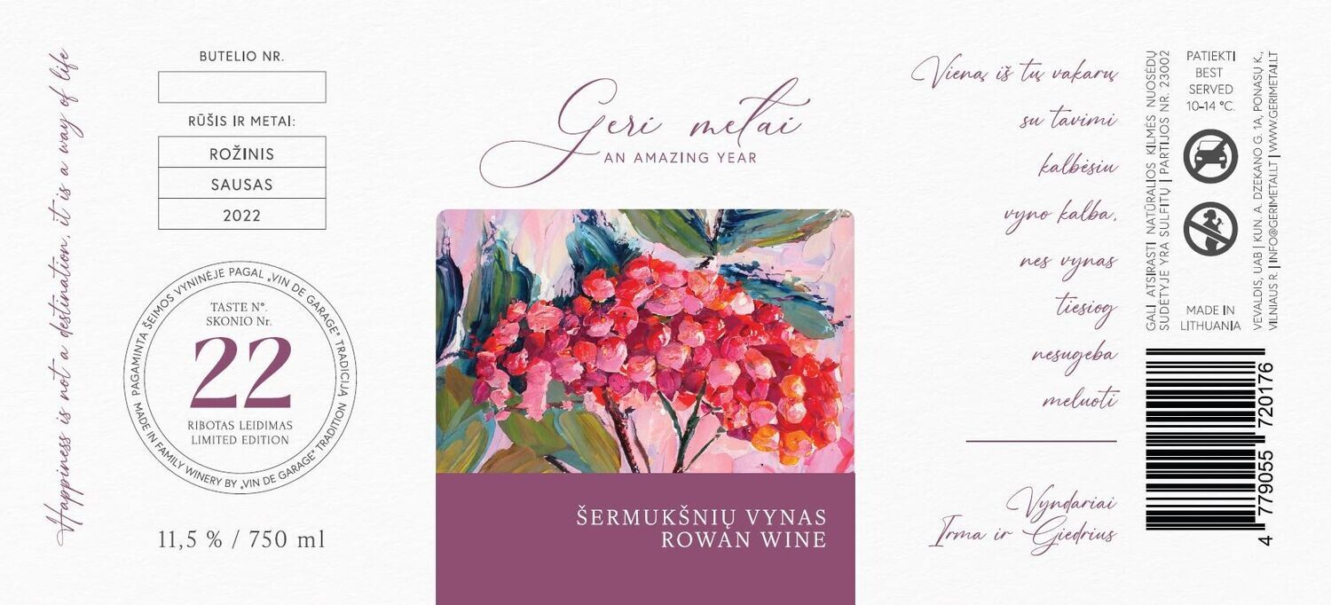 Šermukšnių vynas GERI METAI skonio Nr. 22 | 2022