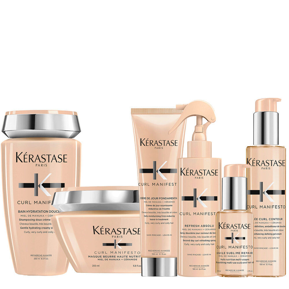 Kerastase curl manifesto huile 50ml+ shampoo 250ml+masque 200ml+ crème de Jour150ml+gelée curl150ml+spray 190ml